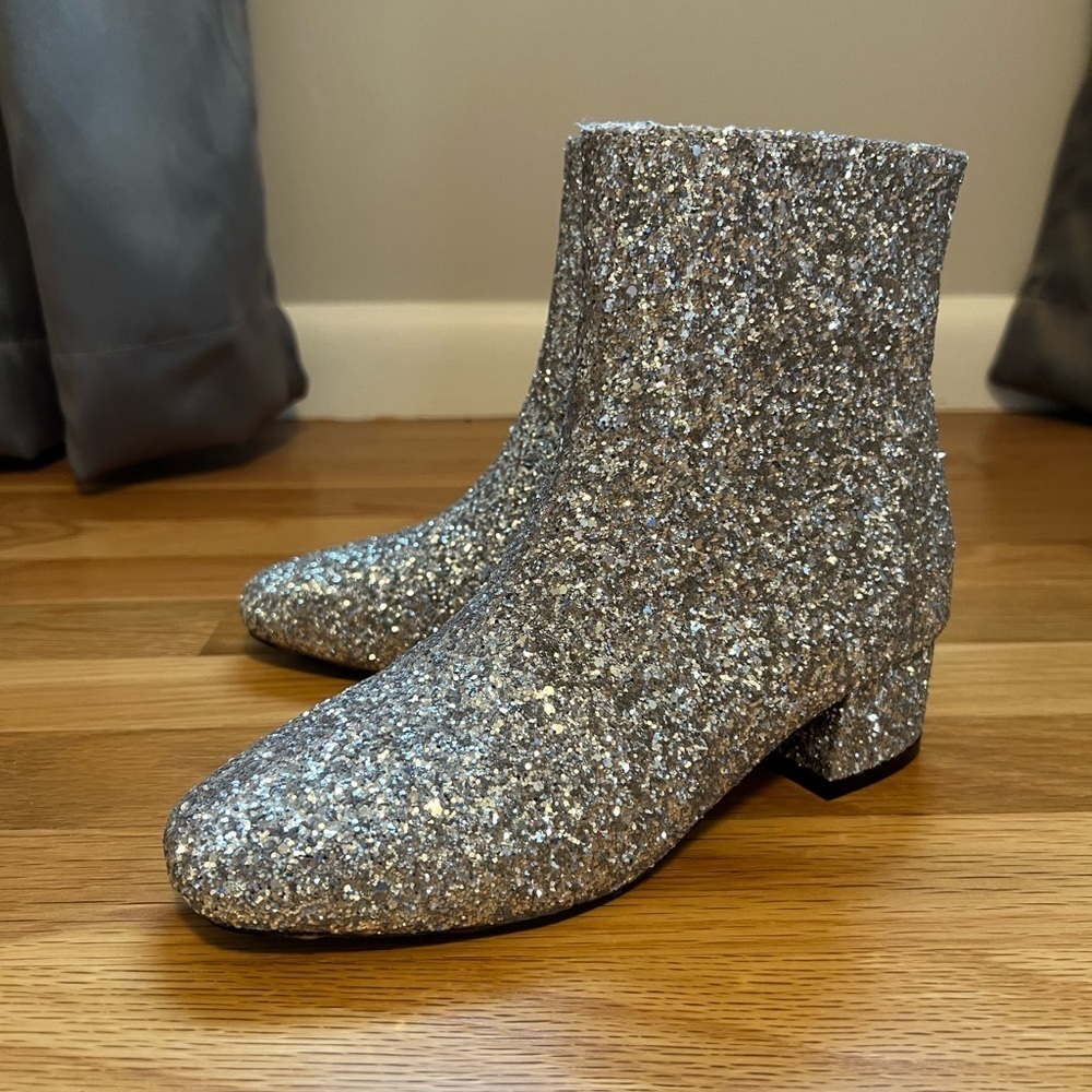 NWT Silver Glitter Block Heel Ankle Boots - Picture 3 of 4